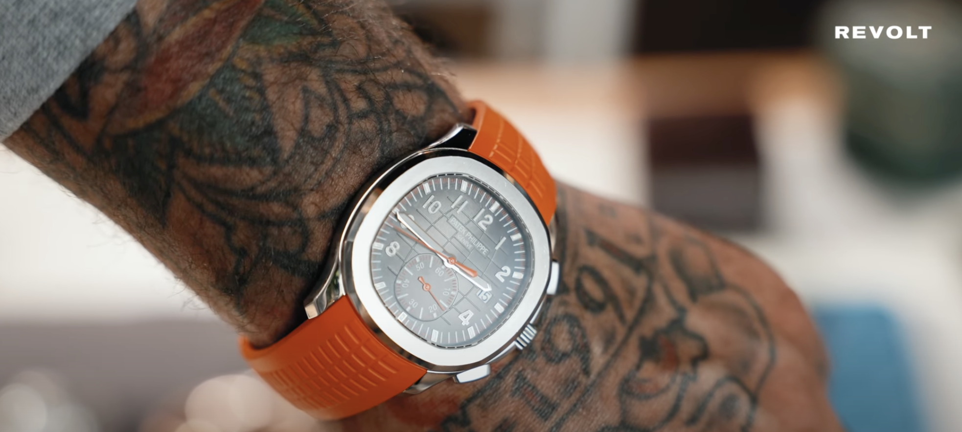 Larry wearing the Patek Philippe Aquanaut Chrono ref. 5968A