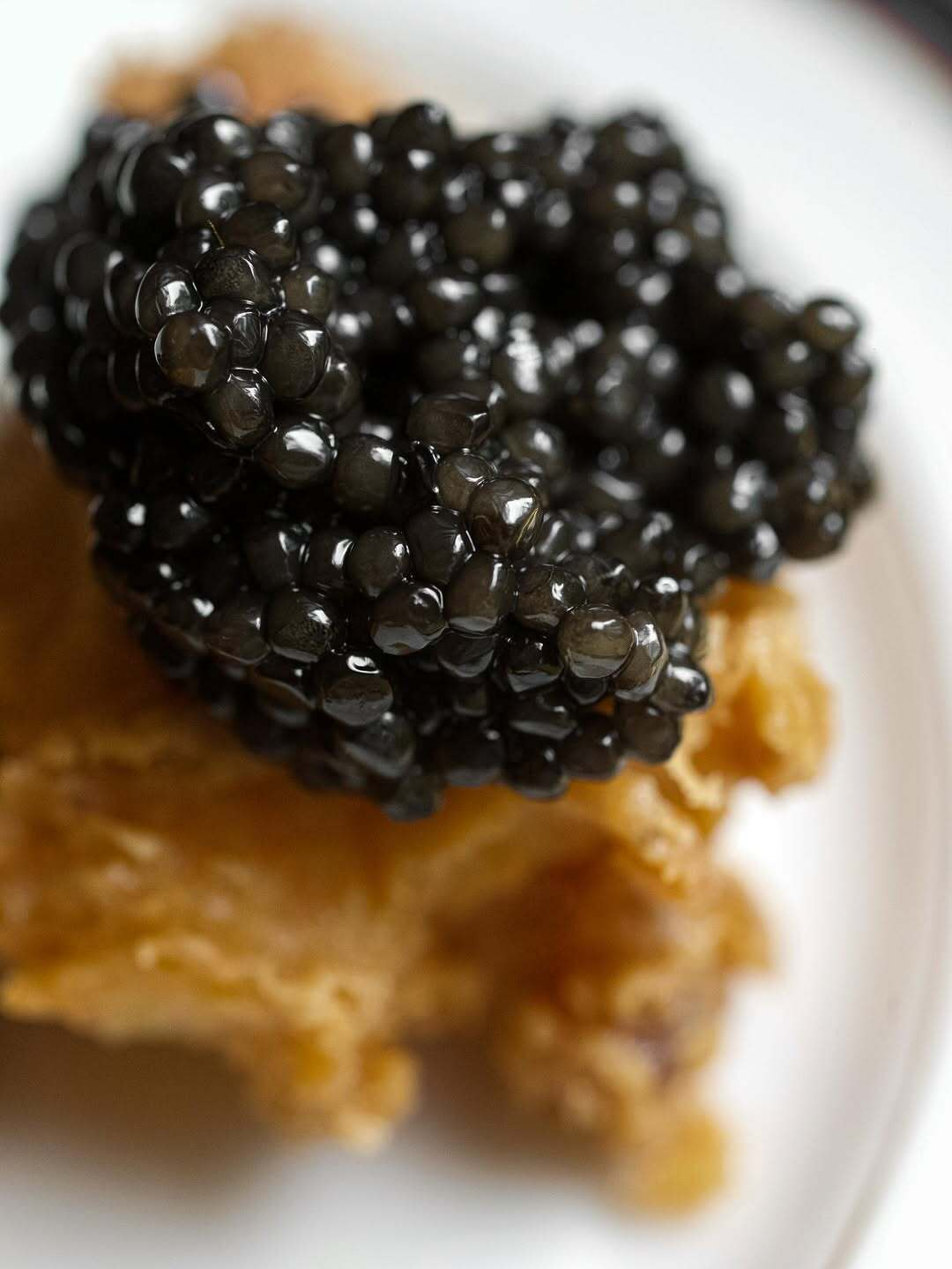 Caviar served over a crisp base at Le Chêne, highlighting restrained modern French cuisine in NYC.