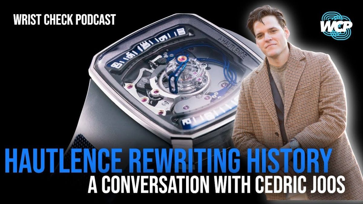 Cedric Joos discussing Hautlence’s avant-garde watch design on the Wrist Check Podcast, with a close-up of the Hautlence Helix timepiece.