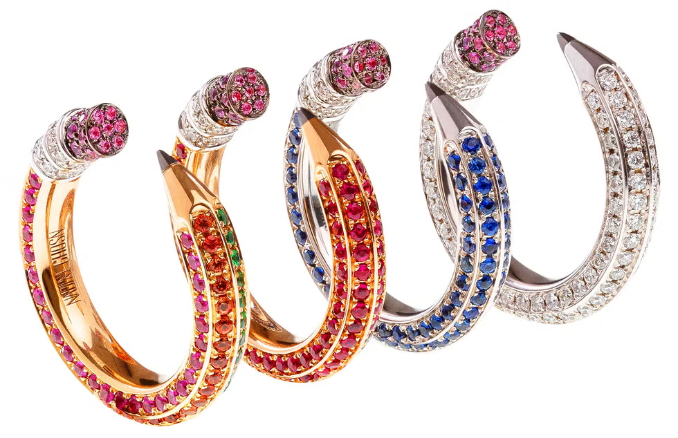 Nadine Ghosn's 4 bracelets in a shape of crayons set with colorful diamonds