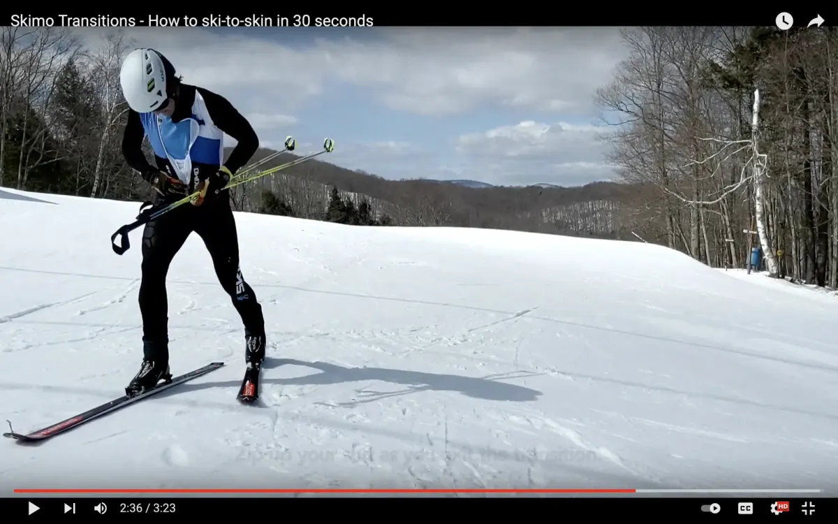 A photo of a skimo racer just about to leave the upper transition zone