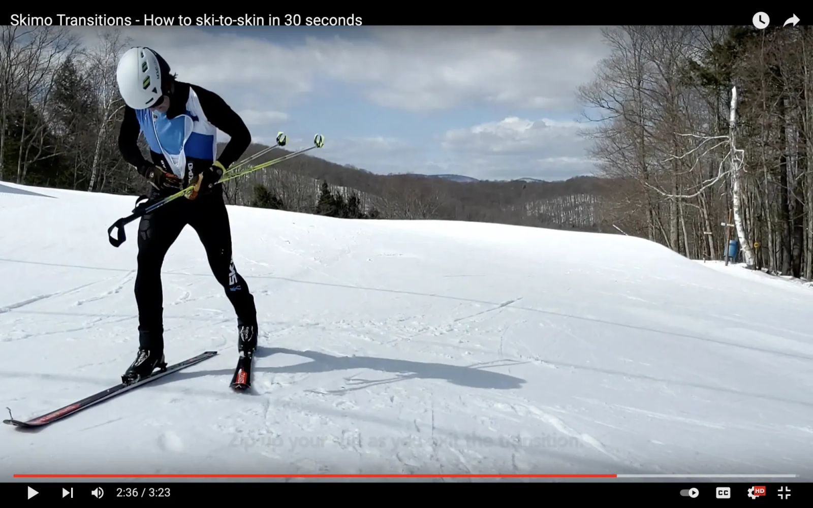 A photo of a skimo racer just about to leave the upper transition zone