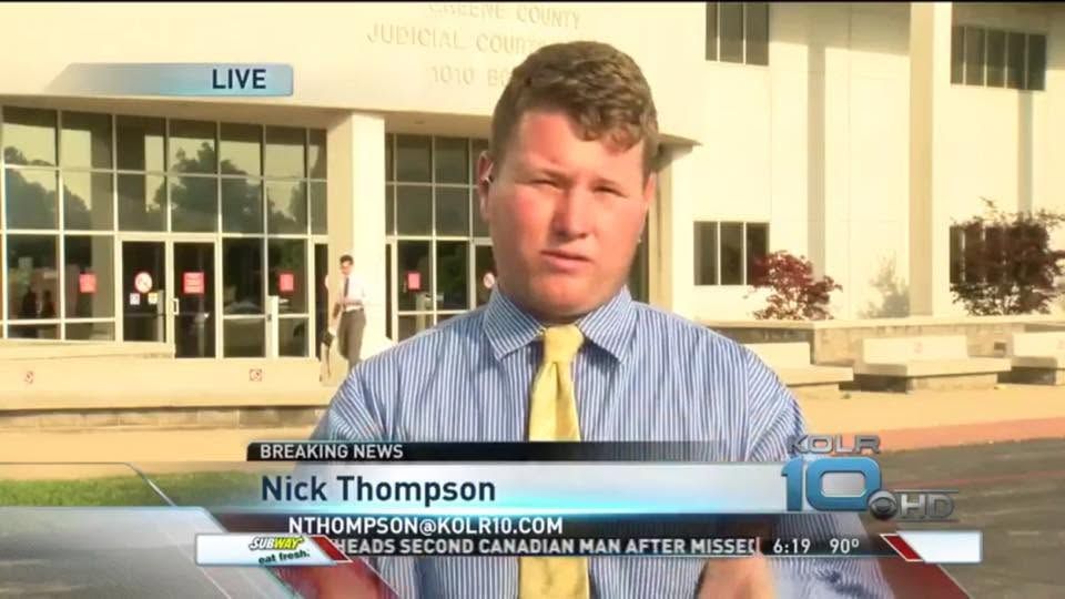 Reporting live on a murder trial outside the Greene County courthouse in Springfield, Missouri.