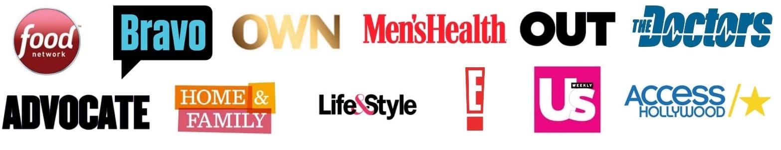 a group of network and media platform logos that have featured Chef Jesse Brune's recipes and work.