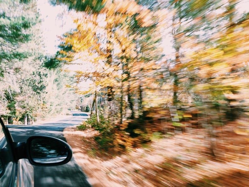 running vehicle showing trees