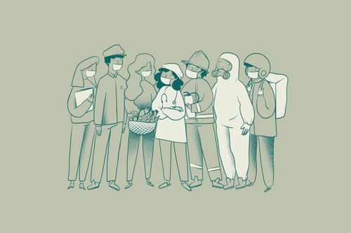 Група професионалисти и доброволци на първа линия в борбата срещу пандемията