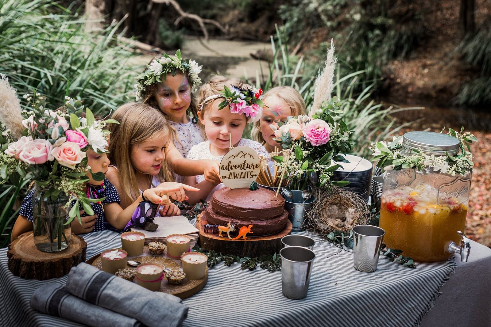 children having a birthday party in natur