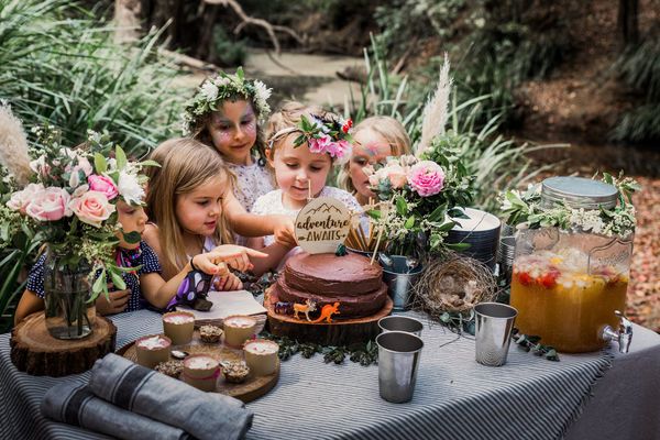 children having a birthday party in natur