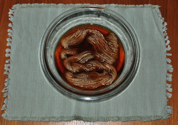 Yarn in tea.
