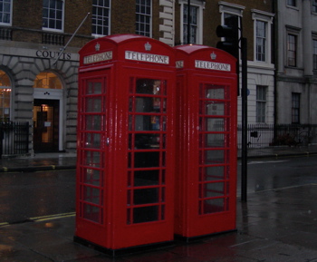 Red British phone booth.