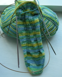 Cotton lace sock in progress.