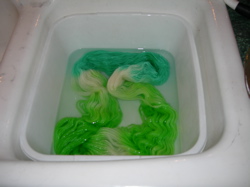 Worsted yarn rinsing.