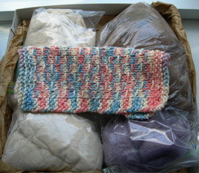 Fibre sampler and dishcloth.