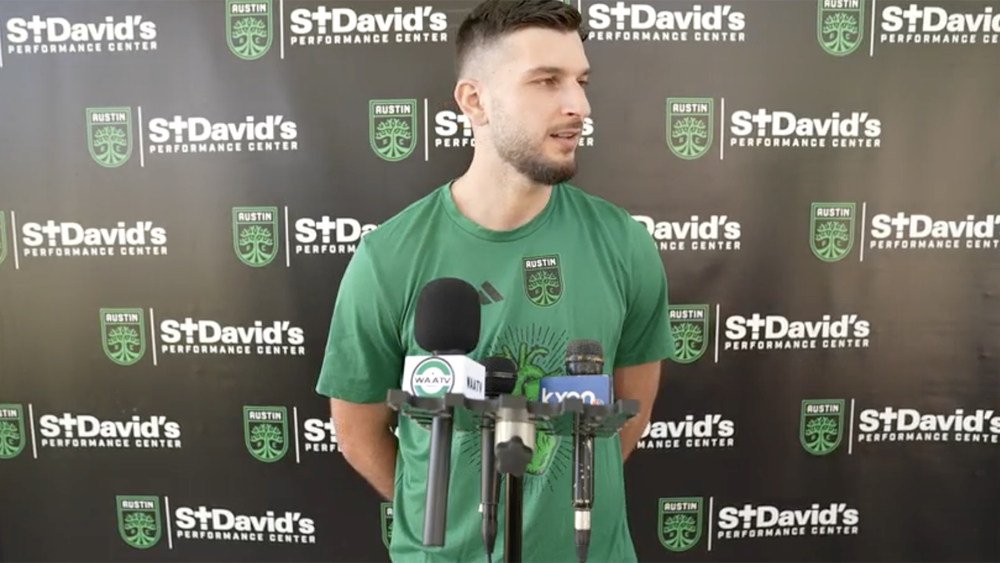 Besard Sabovic at Austin FC training being interviewed