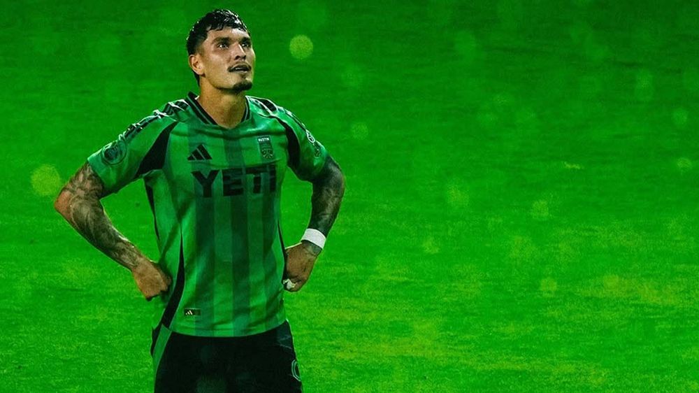 Brandon Vázquez celebrating his Austin FC goal with his trademark Superman pose