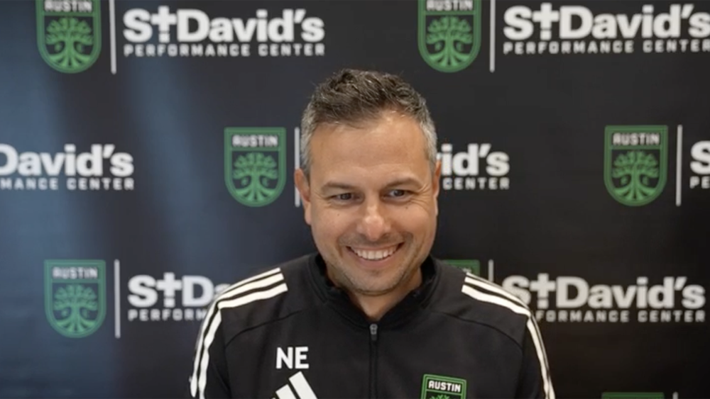 Austin FC head coach Nico Estévez at a Tuesday press conference