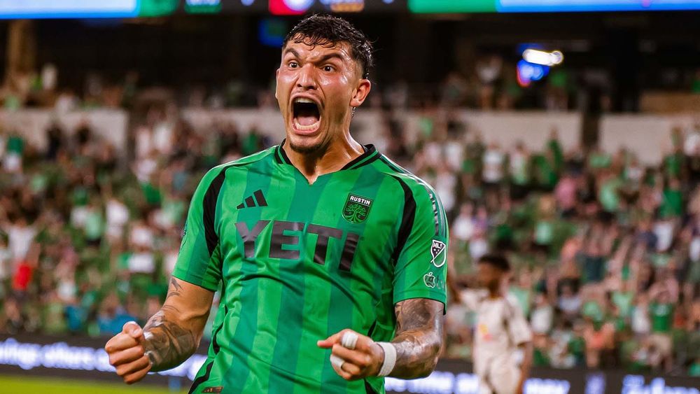 Brandon Vázquez celebrating after scoring a goal against Red Bulls