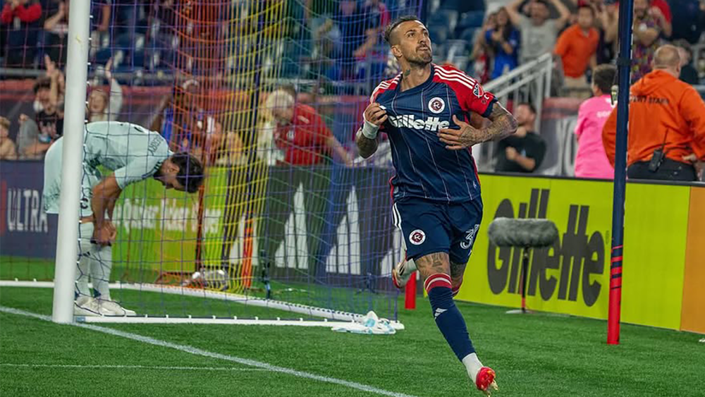 Maxi Urruti of the New England Revolution celebrating a goal