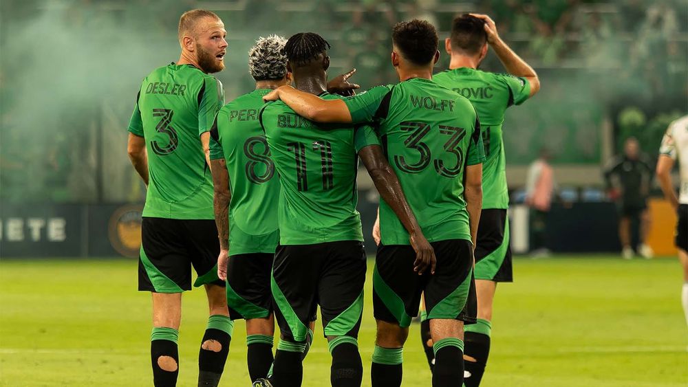 Austin FC players gathered following a win over San Jose