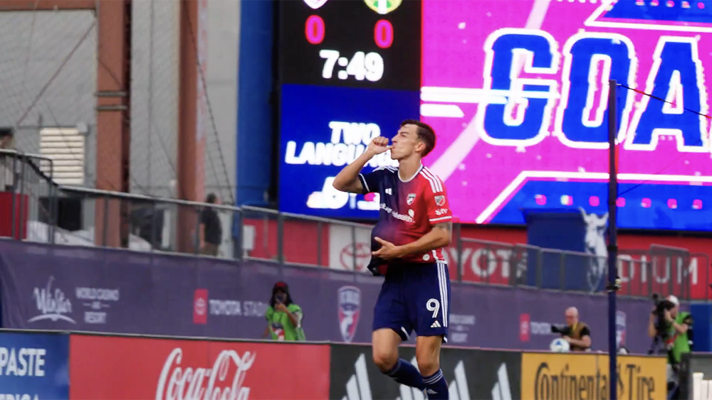 Petar Musa doing a pregnant goal celebration