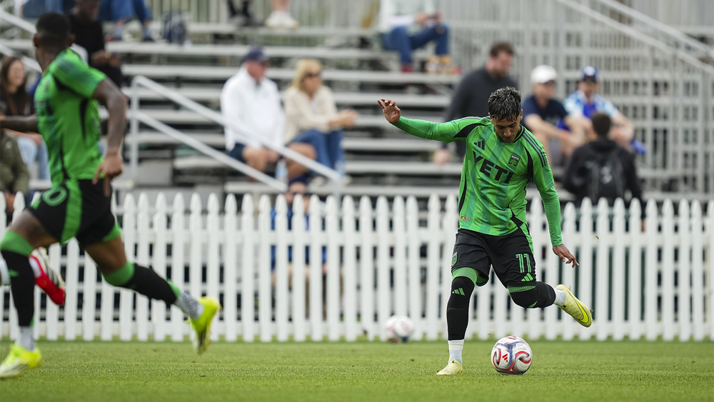 Austin FC's Facundo Torres kicking ball in match against Chicago Fire FC at CVI