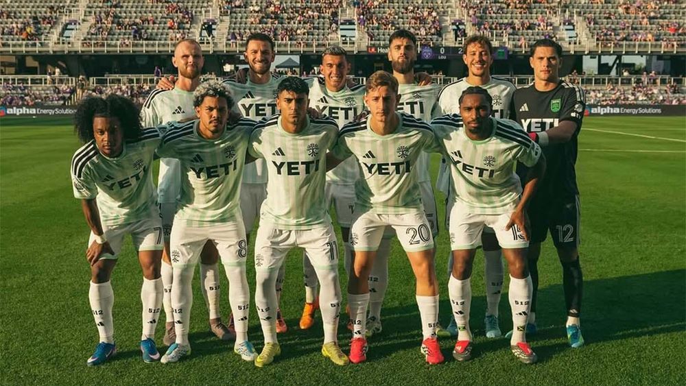 Austin FC players posing for group picture prior to Open Cup match against Louisville City