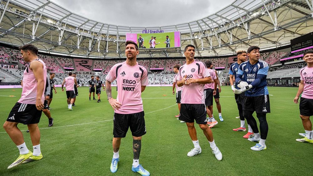 Inter Miami players at Nu Stadium for first practice