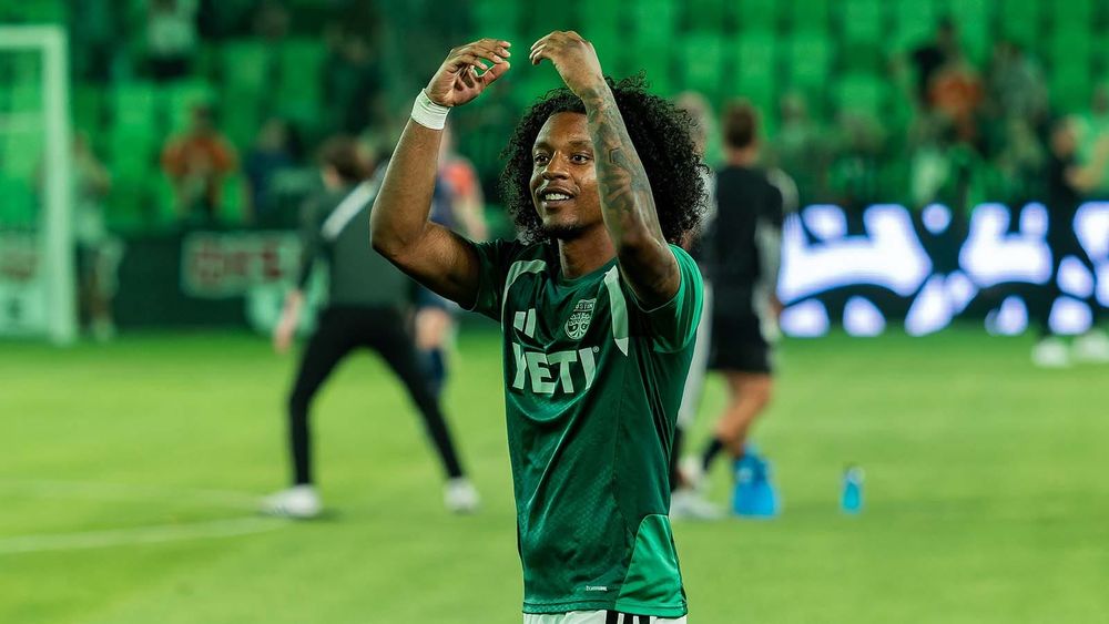 Jayden Nelson greeting fans after an Austin FC win over the Houston Dynamo
