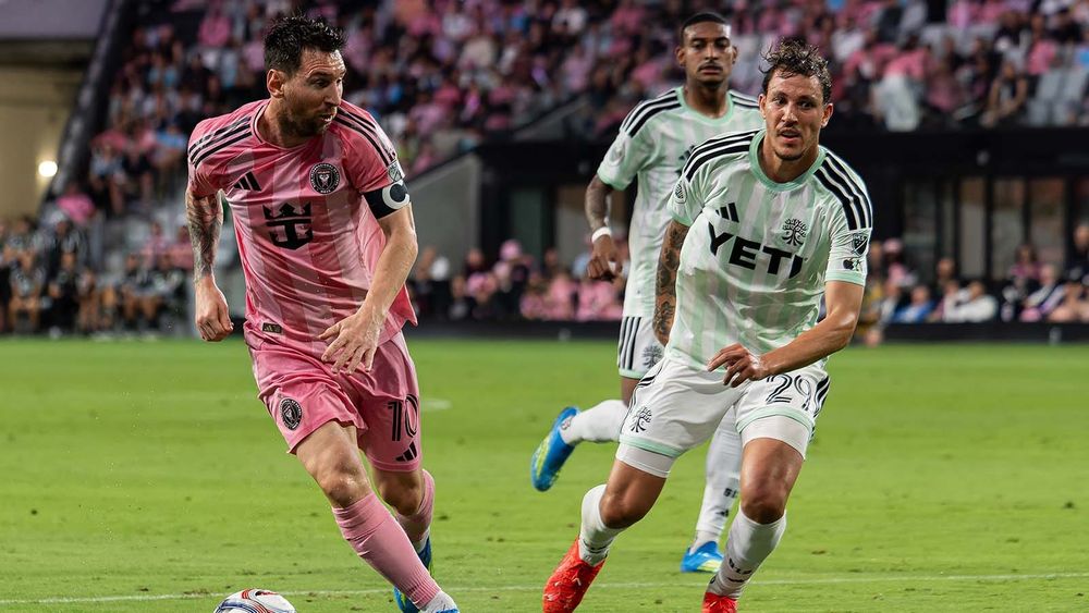Inter Miami's Lionel Messi playing against Austin FC's Guilherme Biro