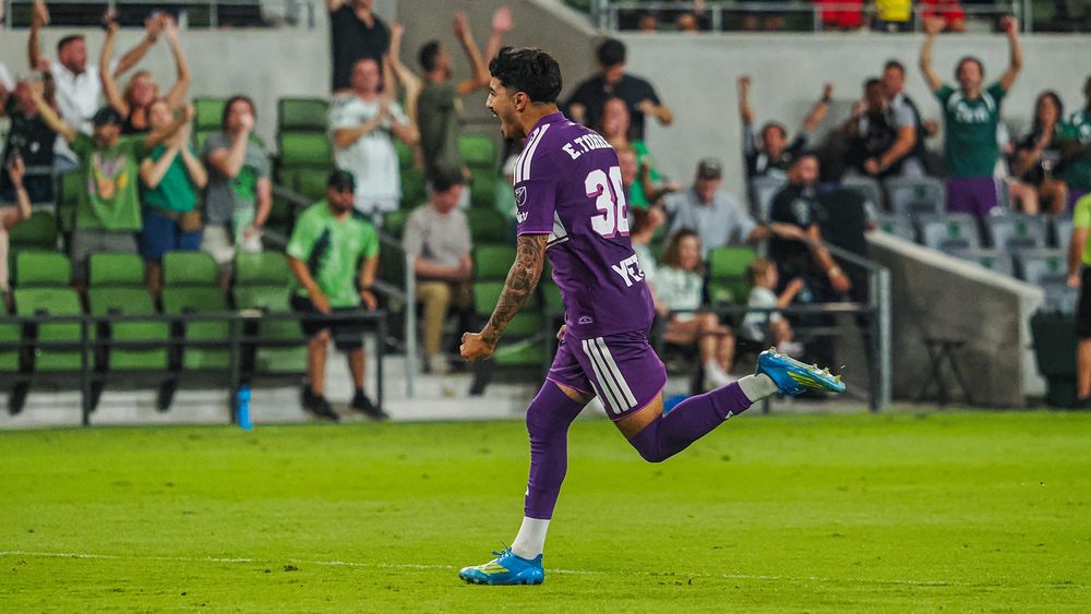 Ervin Torres celebrates his first goal for Austin FC