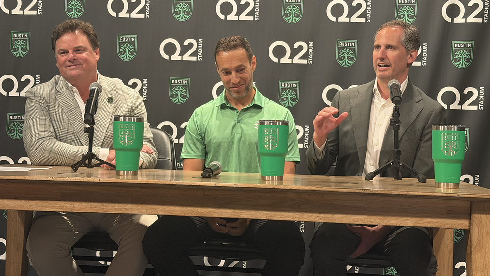 Khaled El-Ahmad flanked by Anthony Precourt and Andy Loughnane 