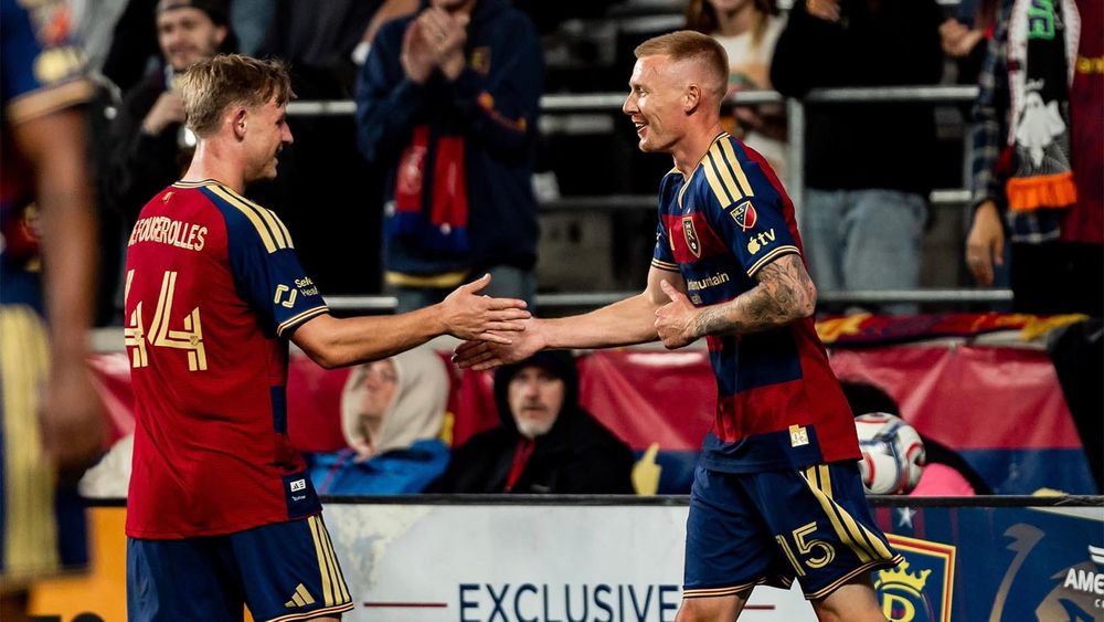 Real Salt Lake's Luc de Fougerolles and Justen Glad 