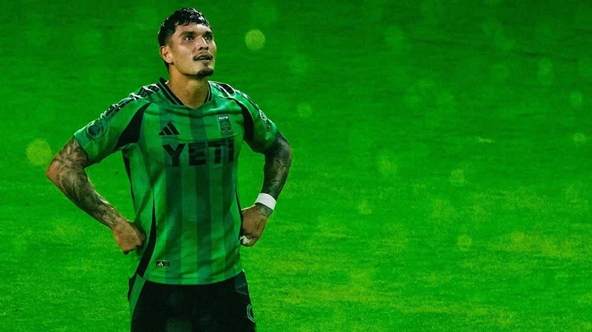 Brandon Vázquez celebrating his Austin FC goal with his trademark Superman pose