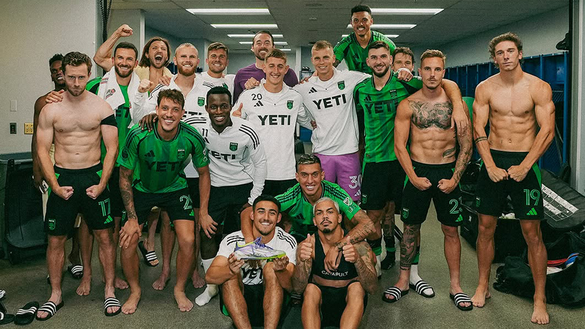 Austin FC players after win at LA Galaxy