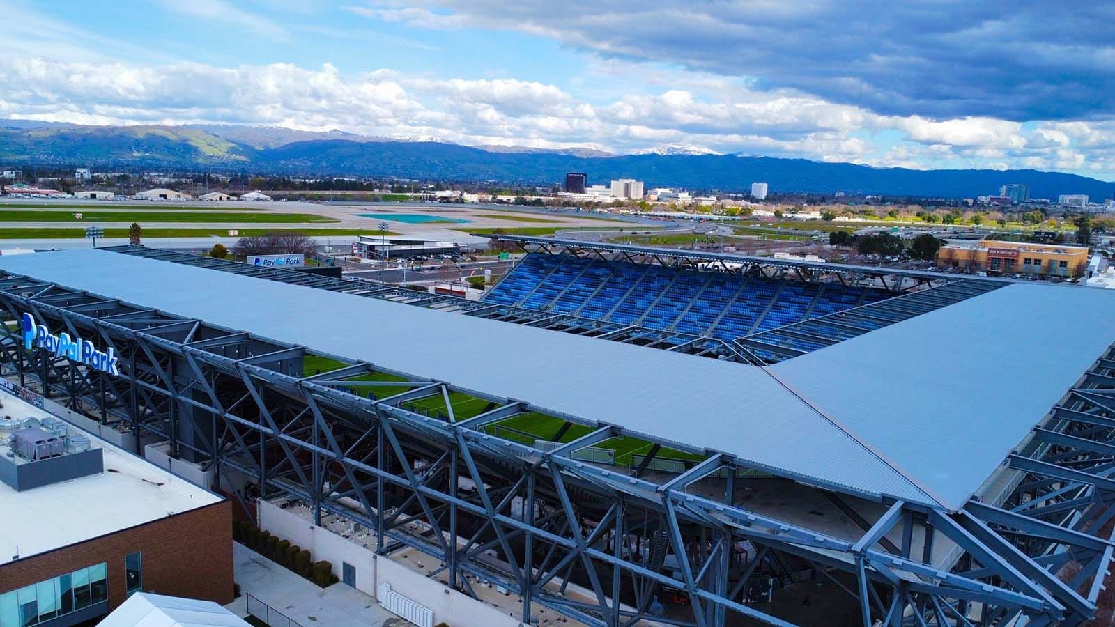 Aerial view of PayPal Park in San Jose, Calif. 