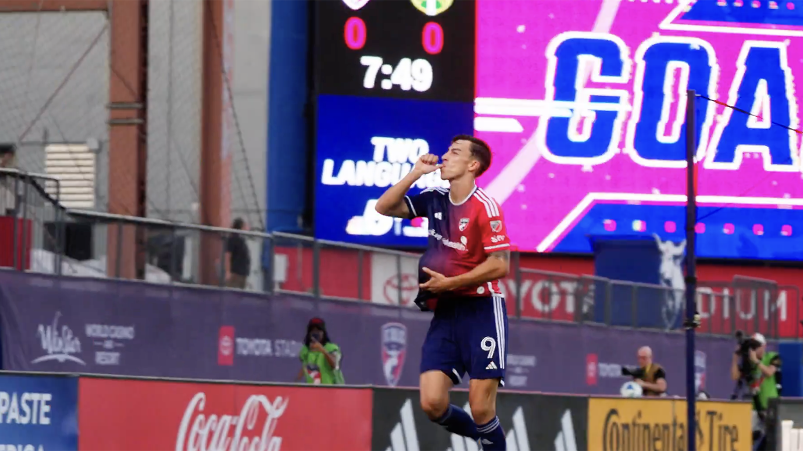 Petar Musa doing a pregnant goal celebration