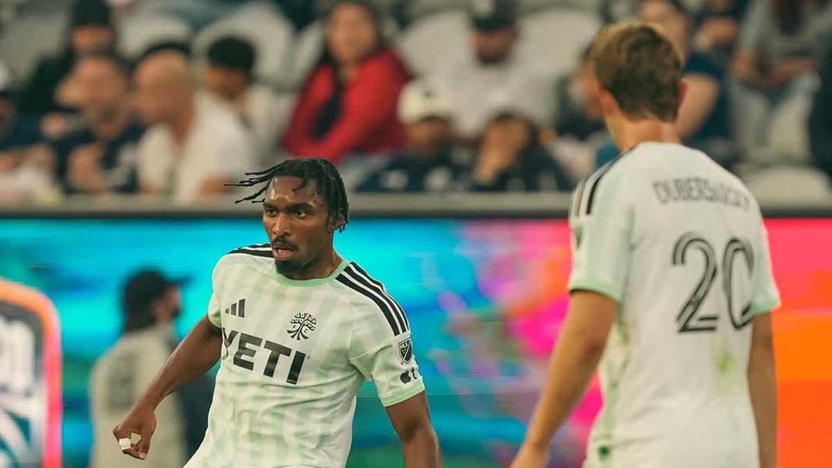 Jon Bell and Nicolás Dubersarsky of Austin FC playing against San Diego FC