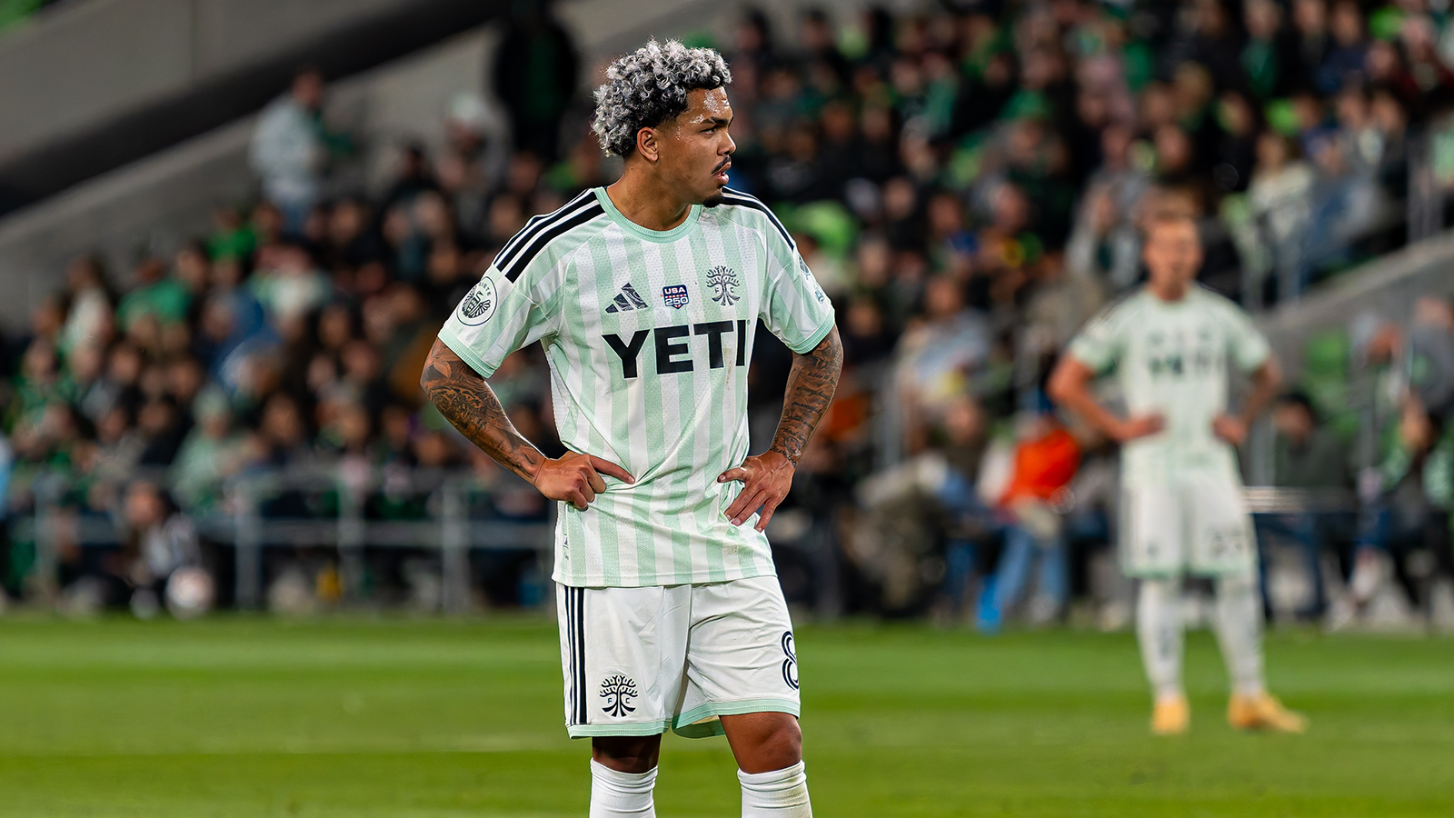 Dani Pereira, formerly of Austin FC, with hands on hips in the 2025 season opener