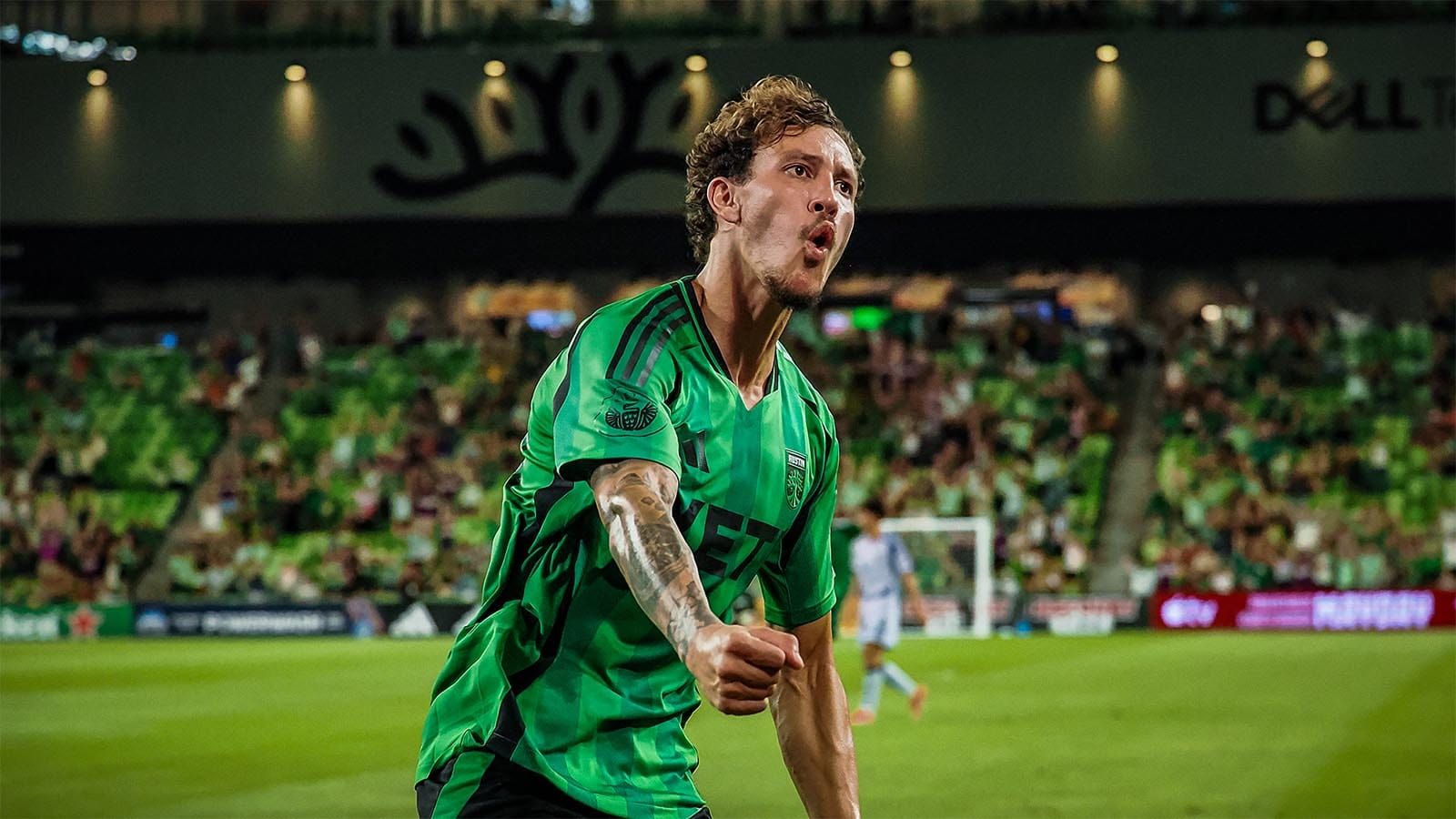 Guilherme Biro celebrating his late goal against San Jose