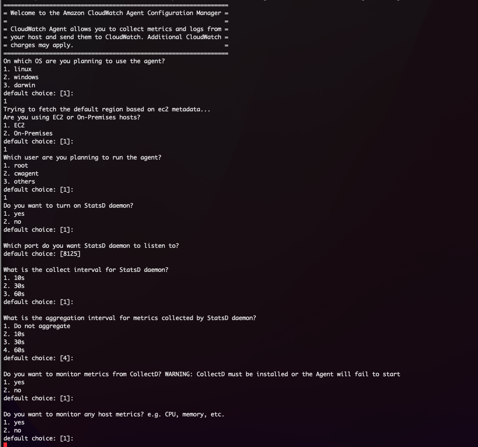 AWS Cloudwatch Setup Wizard Prompts