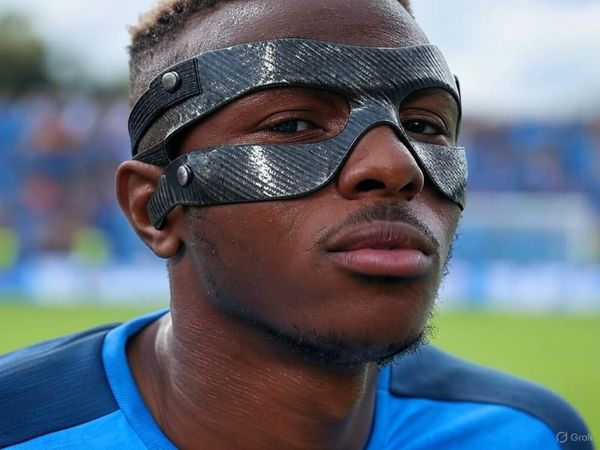 Victor Osimhen usando una máscara facial