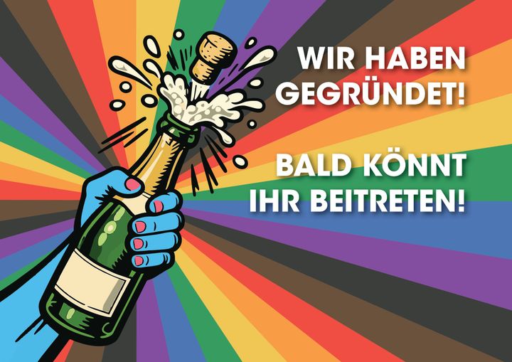 Key Visual Genossenschaft mit Sekt und dem Text: Wir haben gegründet! Bald könnt ihr beitreten!