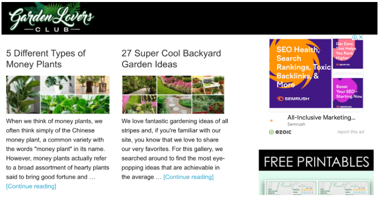 Garden Lovers Club blog as an example of using content marketing to drive organic traffic