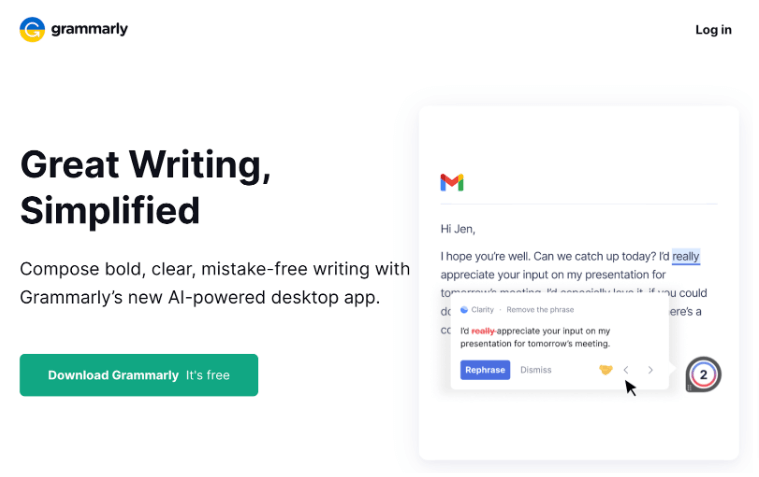 Grammarly proofreading tool interface for enhancing blog content quality