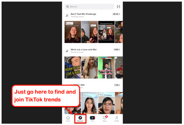 TikTok Discover page highlighting trending hashtags, sounds, and challenges for brands to join and boost engagement.