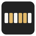 A row of six upright bars, three off-white and three ochre, on a dark tile.