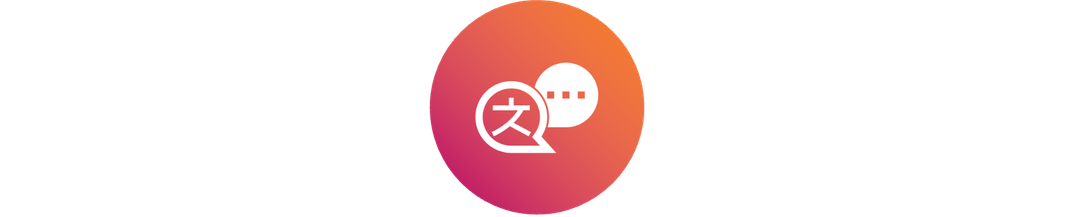 Icon of speech bubbles in two different languages over colorful circular background