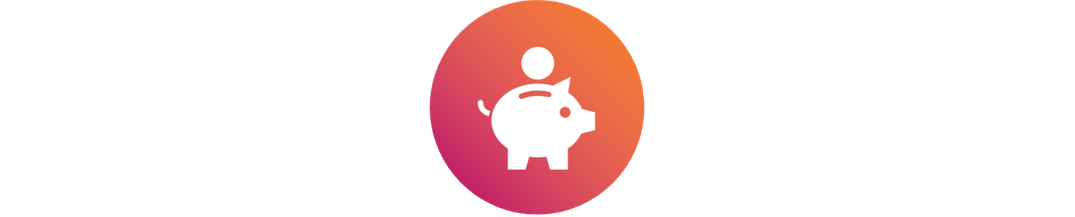 Icon of a piggy bank, in white, over colorful background