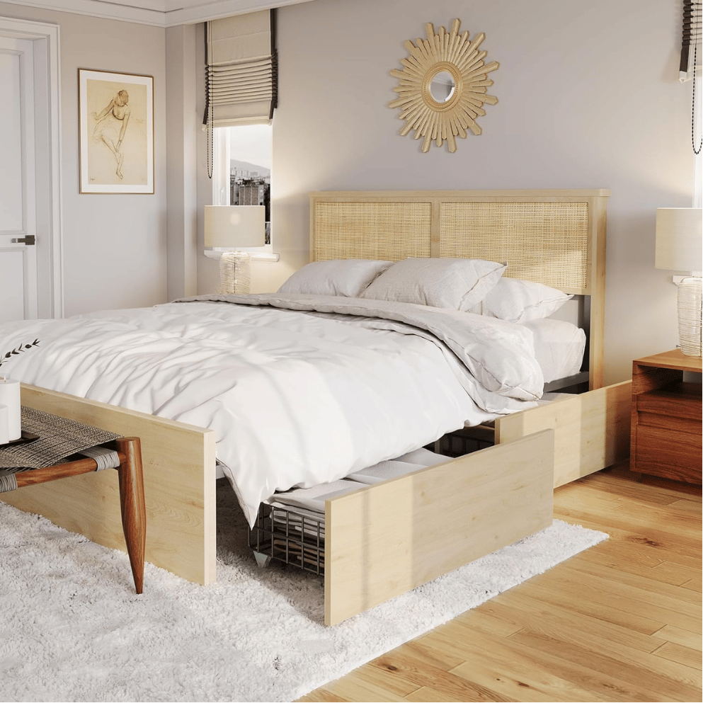 Brafab bed frame metal and rattan