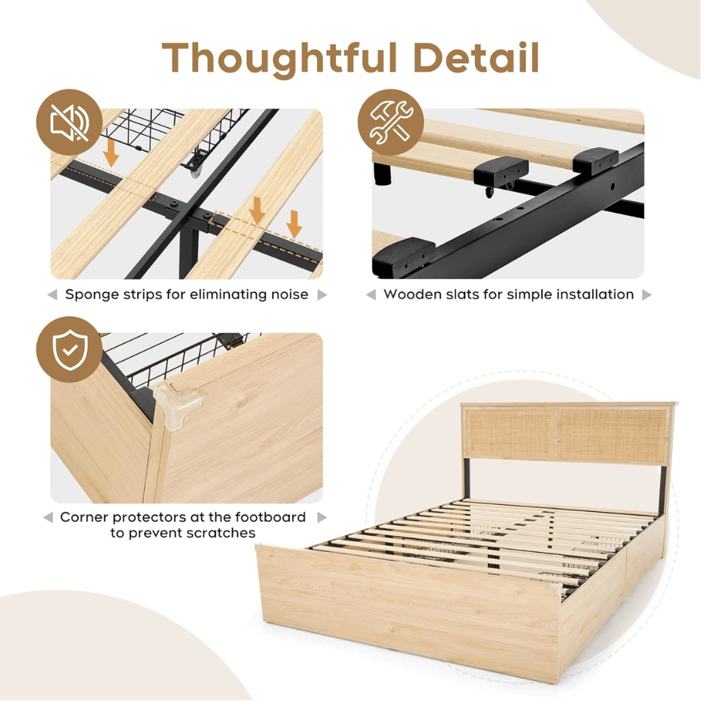 Brafab platform bed cane headboard